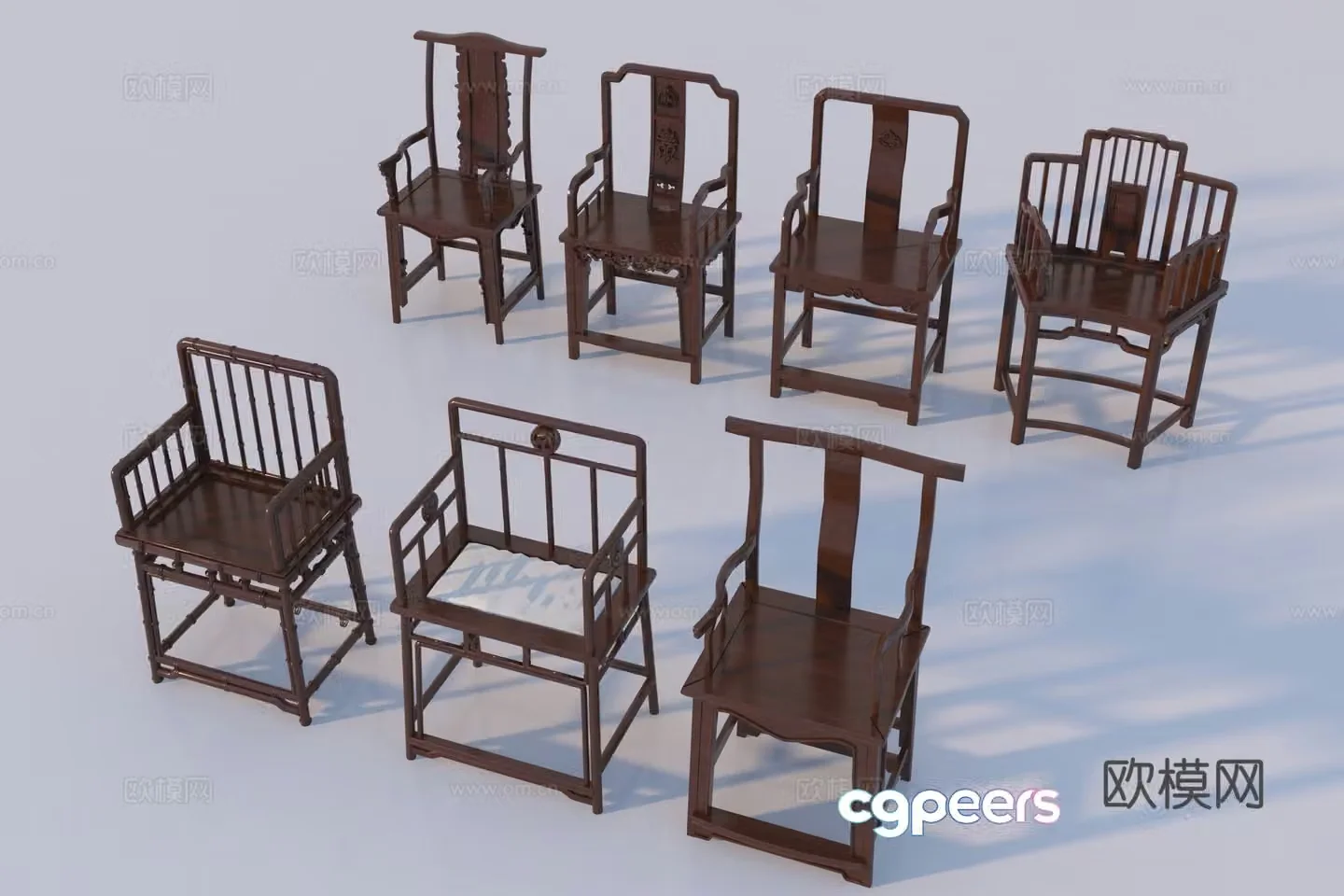 Chinese chair combination 3D model