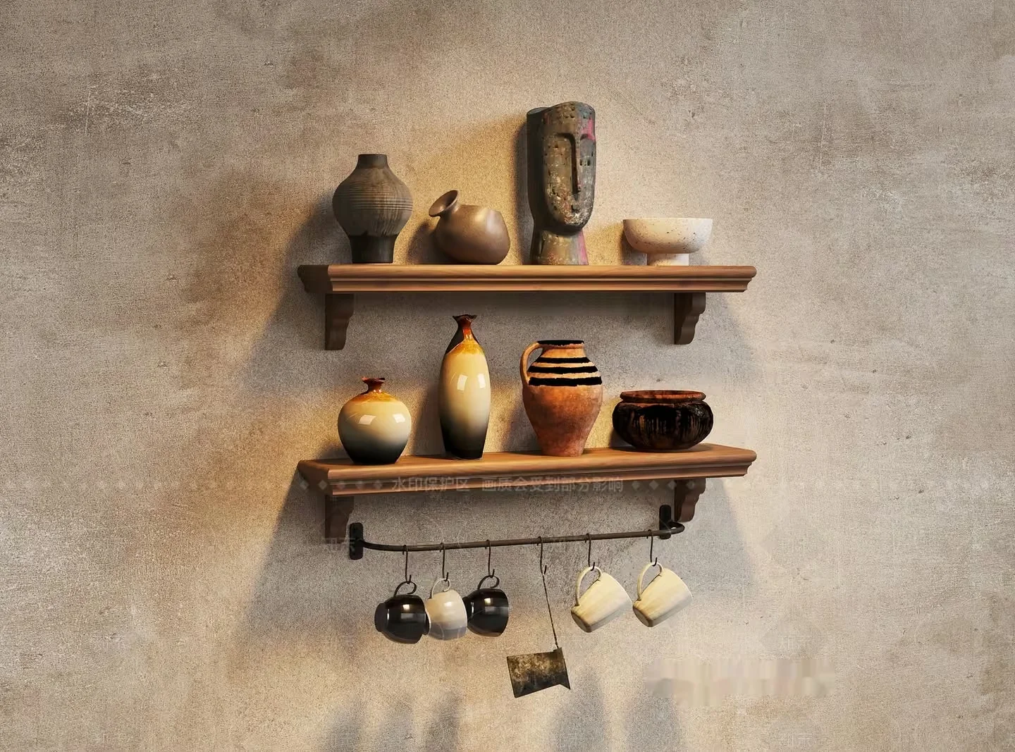 Wooden Shelf With Decorative Items 3D Model – 9989 – VRAY Render