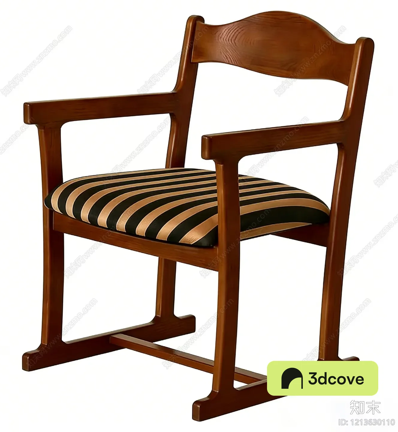 Wooden Armchair With Striped Seat