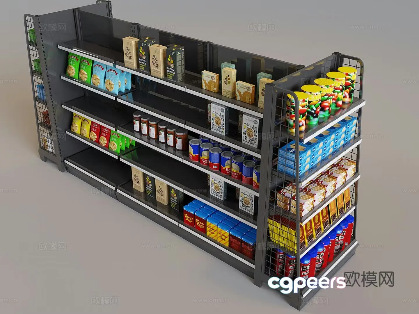 Supermarket snack display shelf display shelf display cabinet potato chip cookies food 3d model
