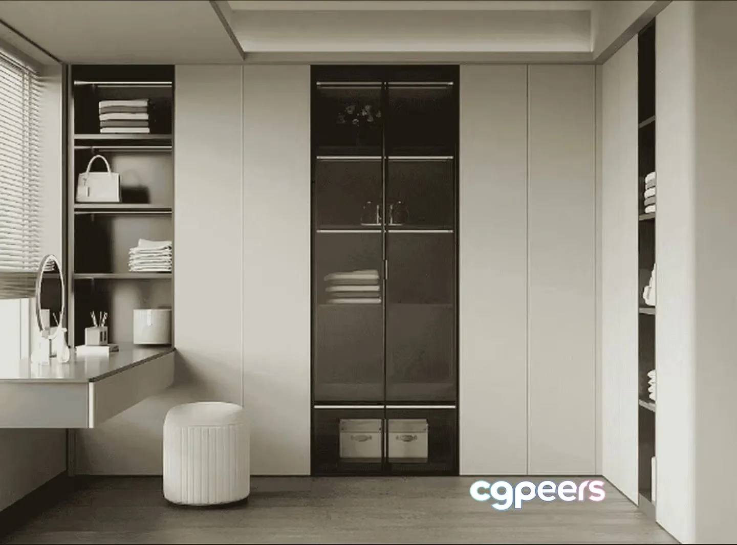 Modern White And Grey Walk-In Closet 3D Model – 11791 – VRAY Render
