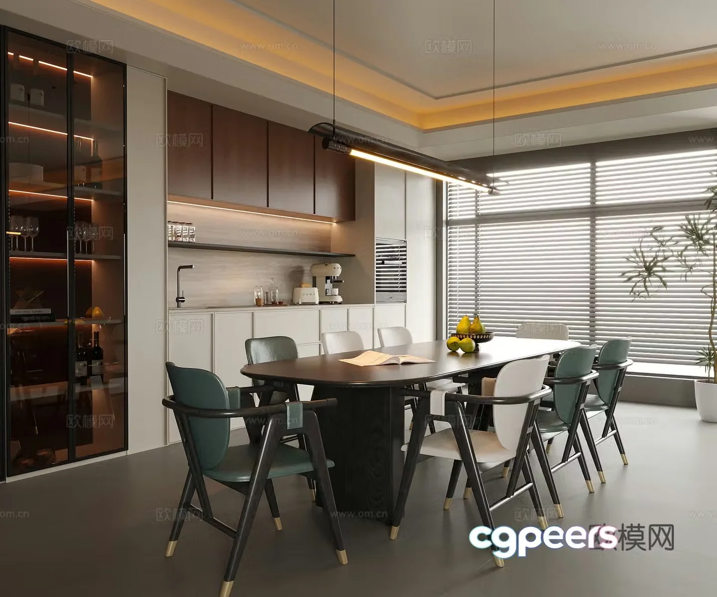 Modern restaurant dining table and chair wine cabinet sideboard 3d model
