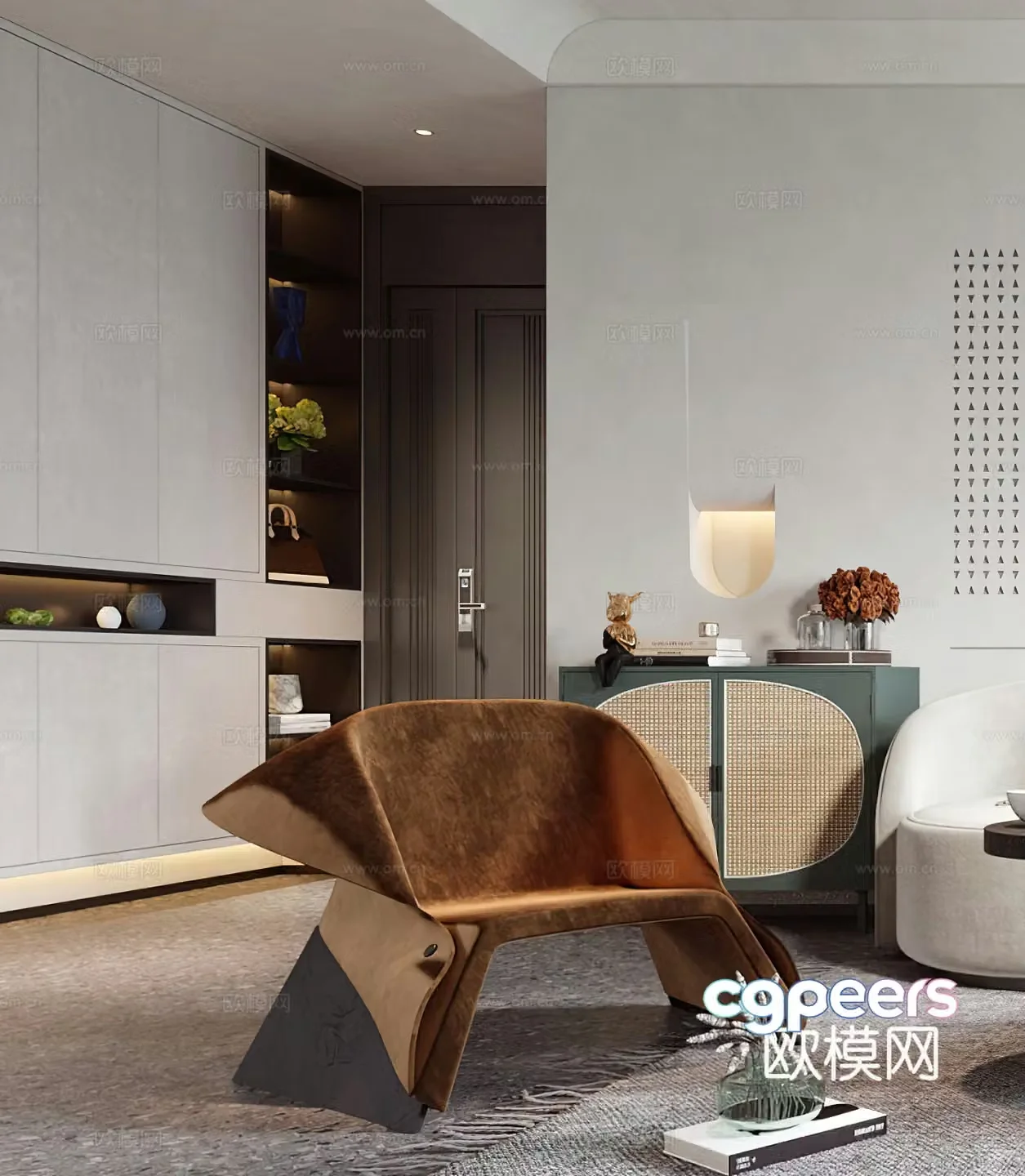Modern leisure chair decorative cabinet light luxury single chair side table corner table entrance cabinet door 3D model
