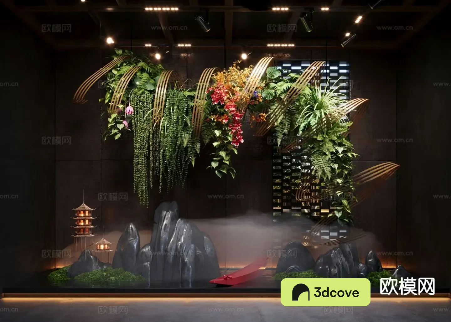 New Chinese style interior landscape rockery waterscape