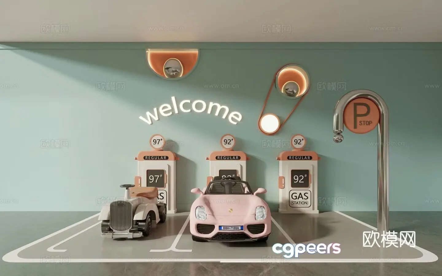 Modern children’s area toy car parking area 3d model