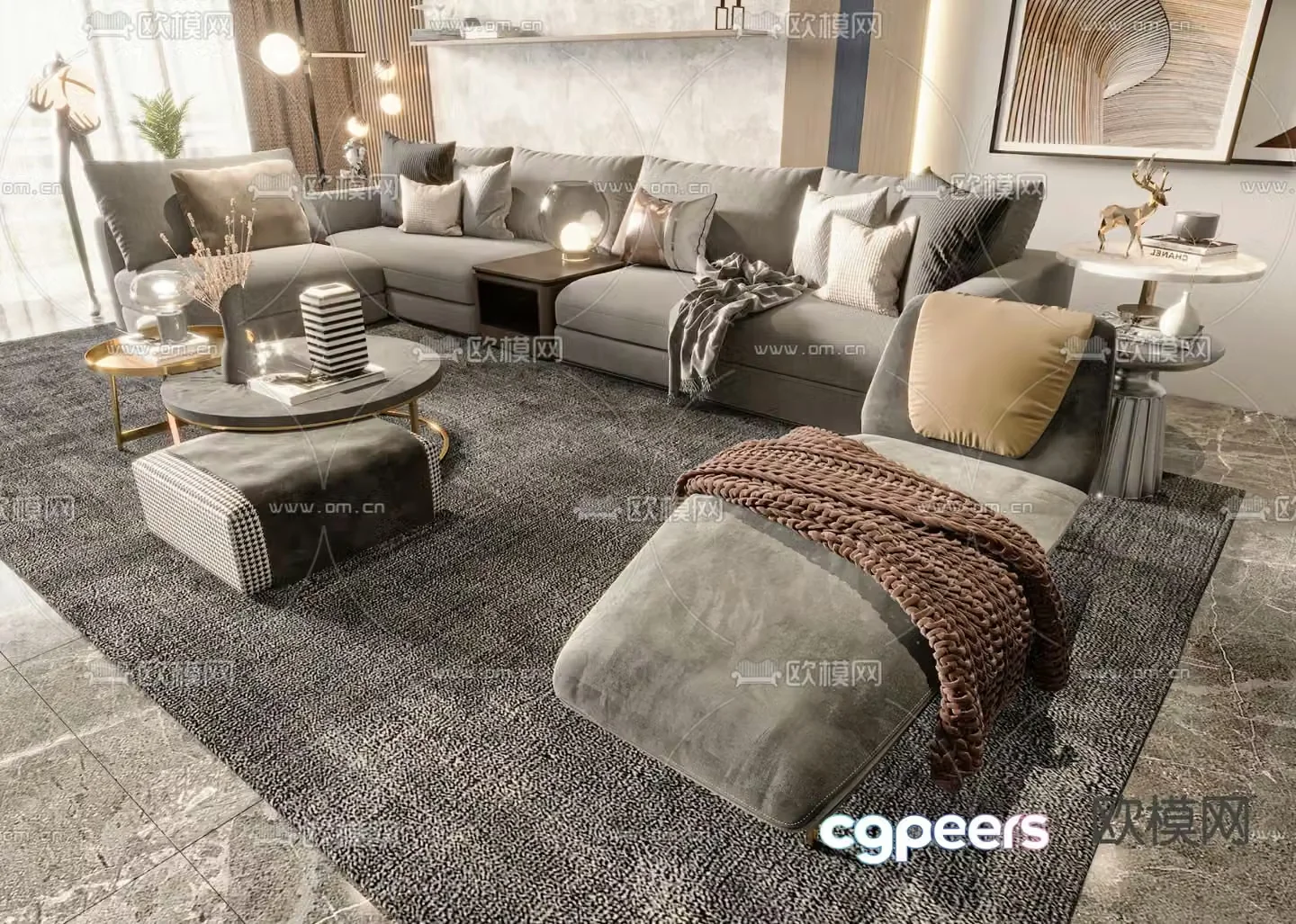 Light luxury modular sofa corner sofa 3D model