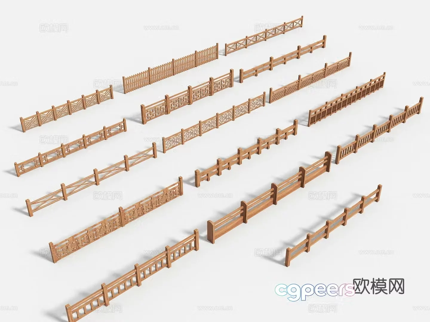 Chinese style wooden railing wooden railing river railing bridge railing fence fence fence guardrail 3d model