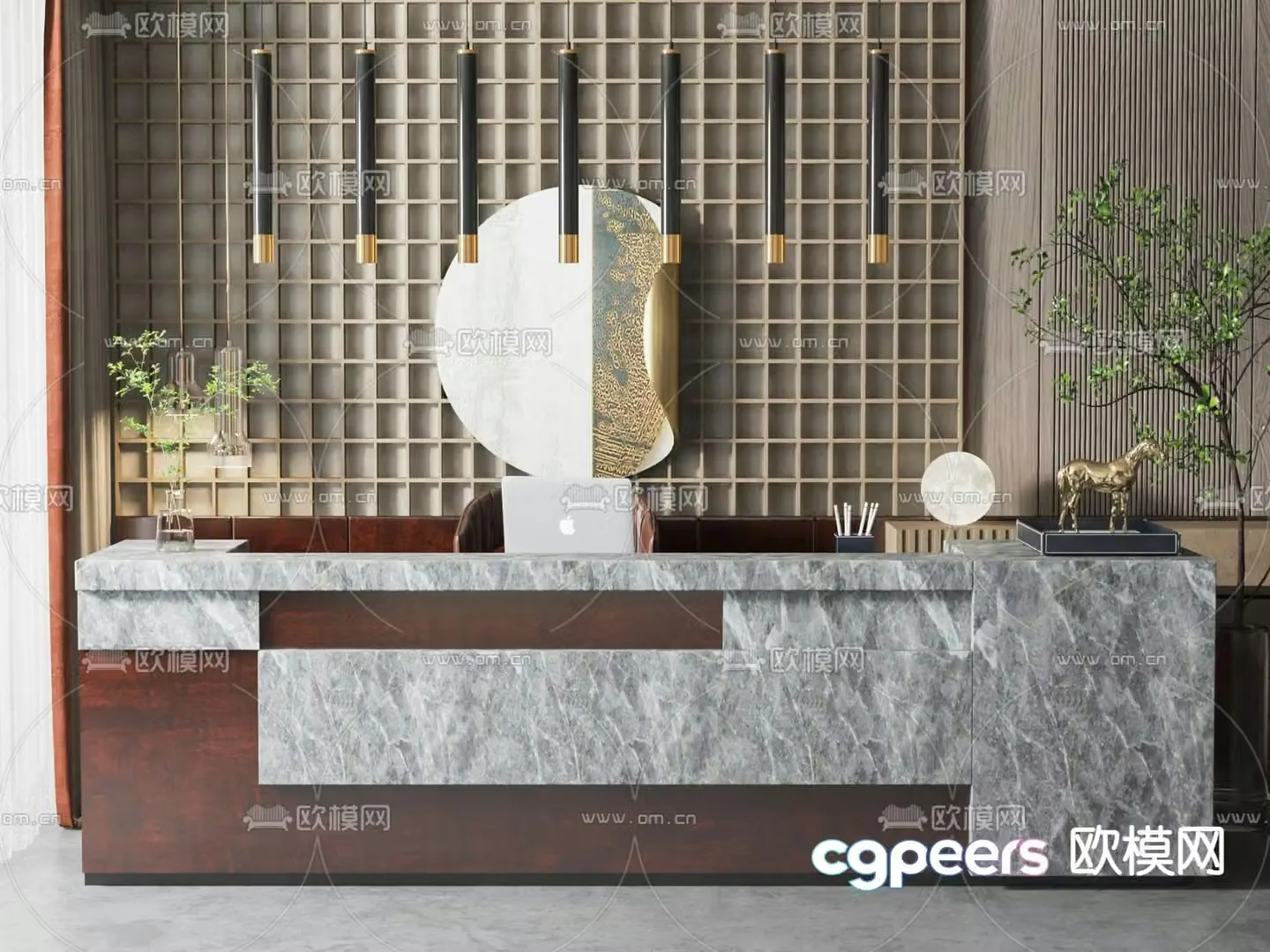 New Chinese style front desk reception desk 3d model