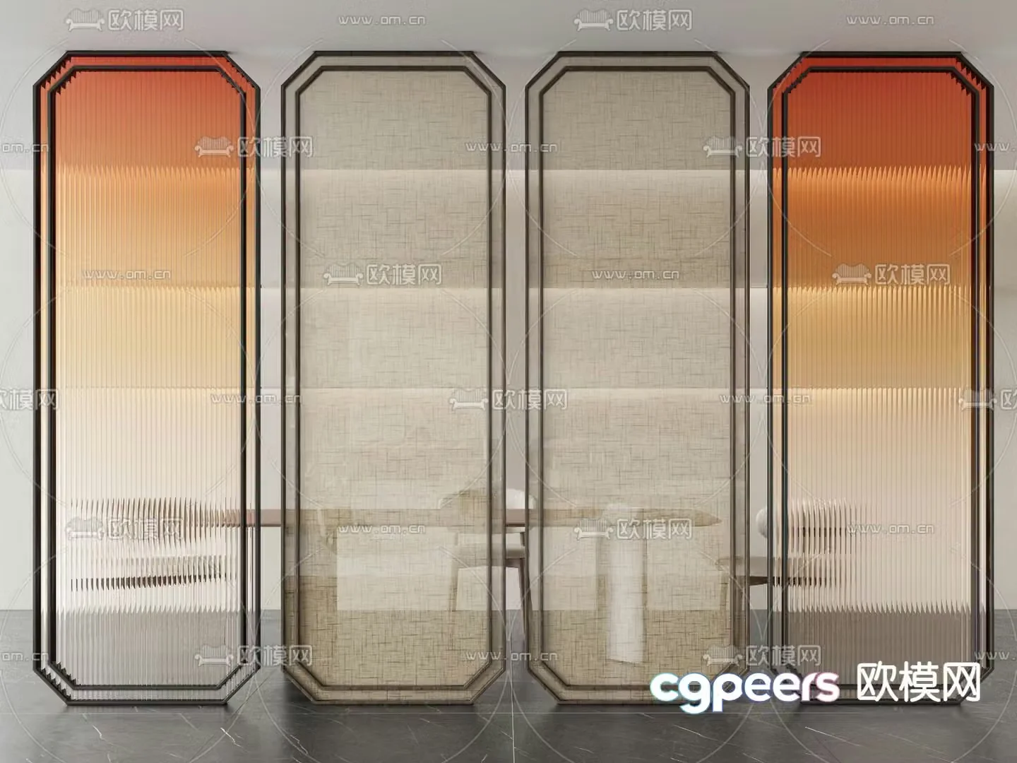 Gradient glass glass brick partition 3d model