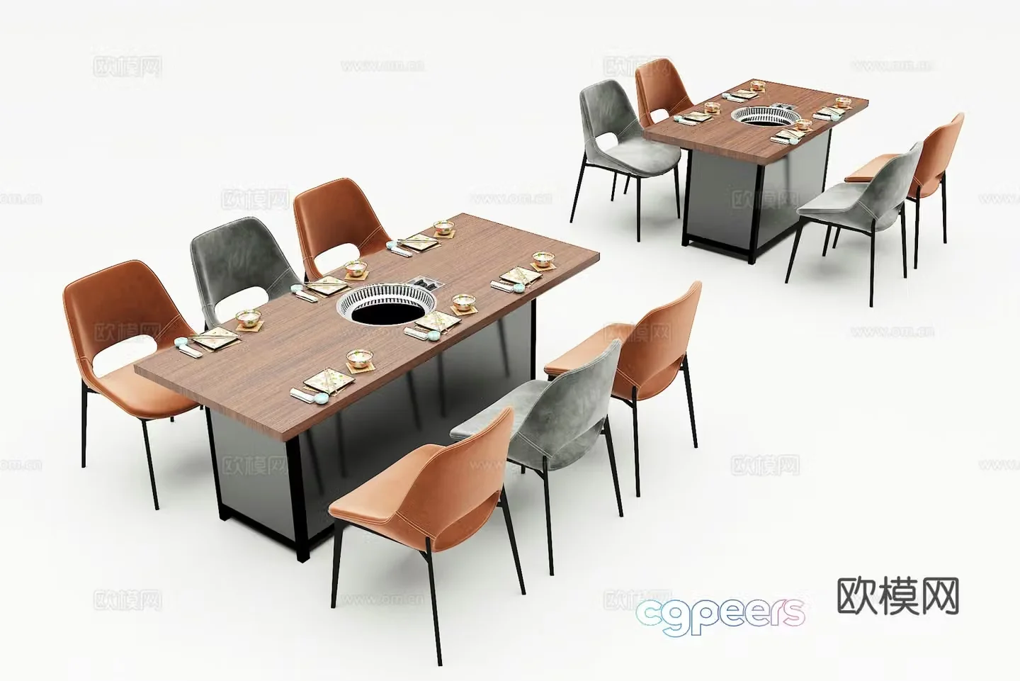Leisure table and chair combination Restaurant table and chair combination Catering table and chair hot pot table and chair combination Restaurant table and chair 3D model
