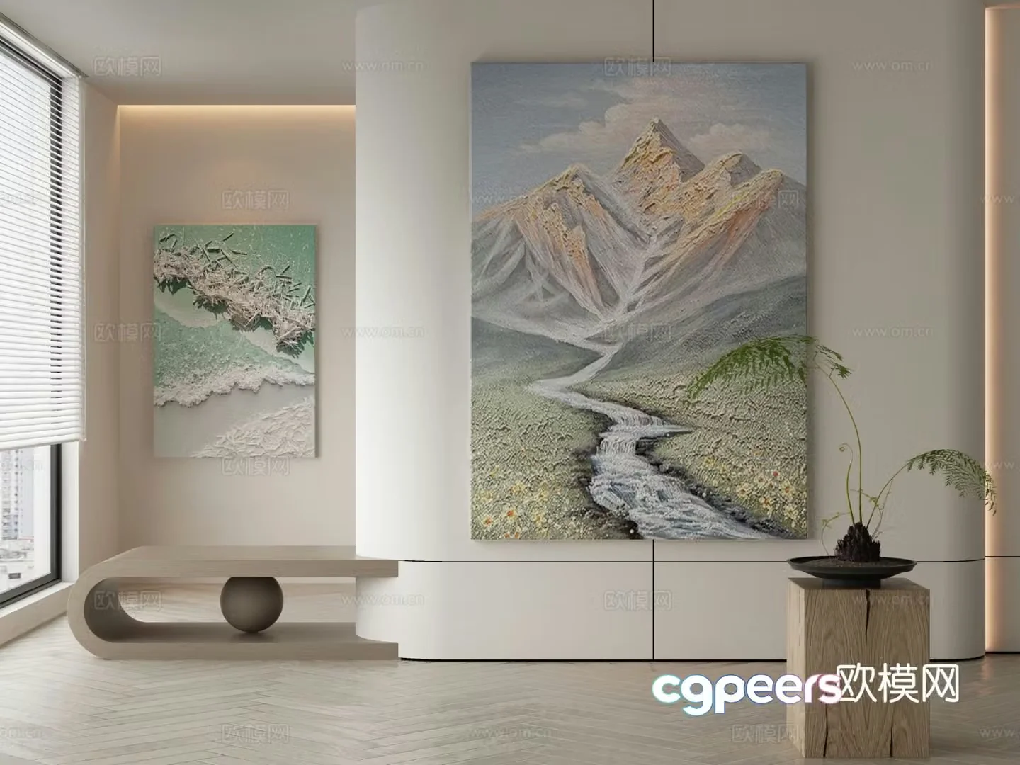Wabi-sabi style oil painting decorative painting 3d model
