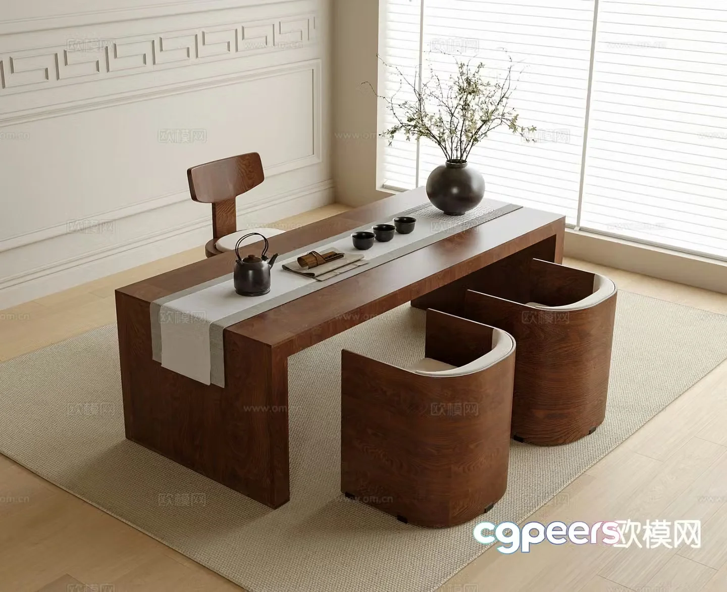 Modern tea table and chairs tea set tea table 3d model