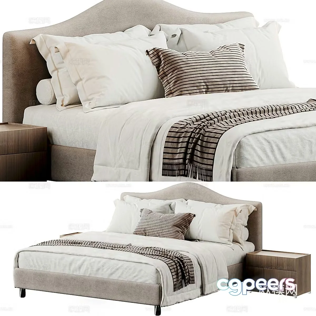 New Chinese style Peonia fabric double bed 3D model