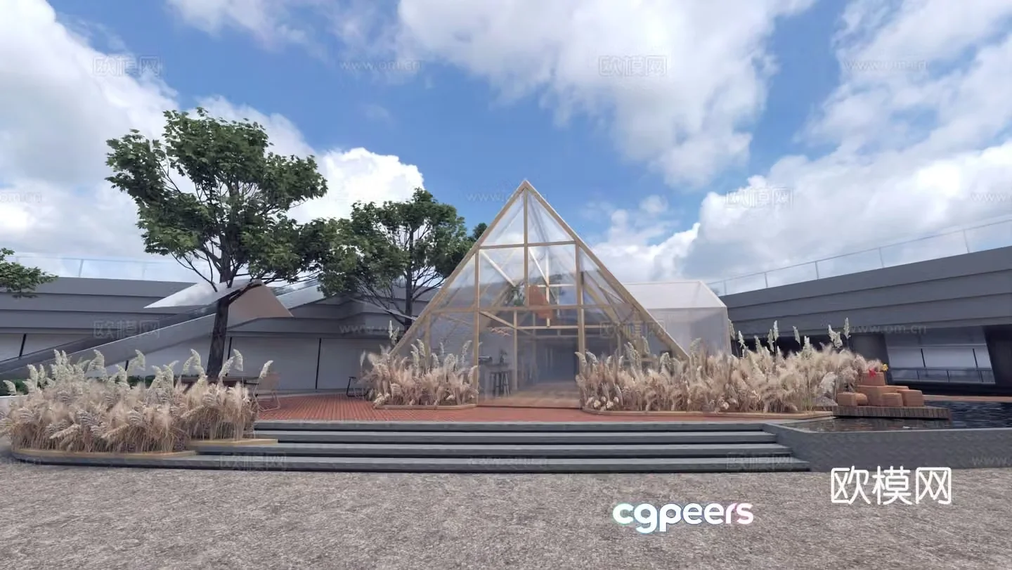 Modern glass house 3d model