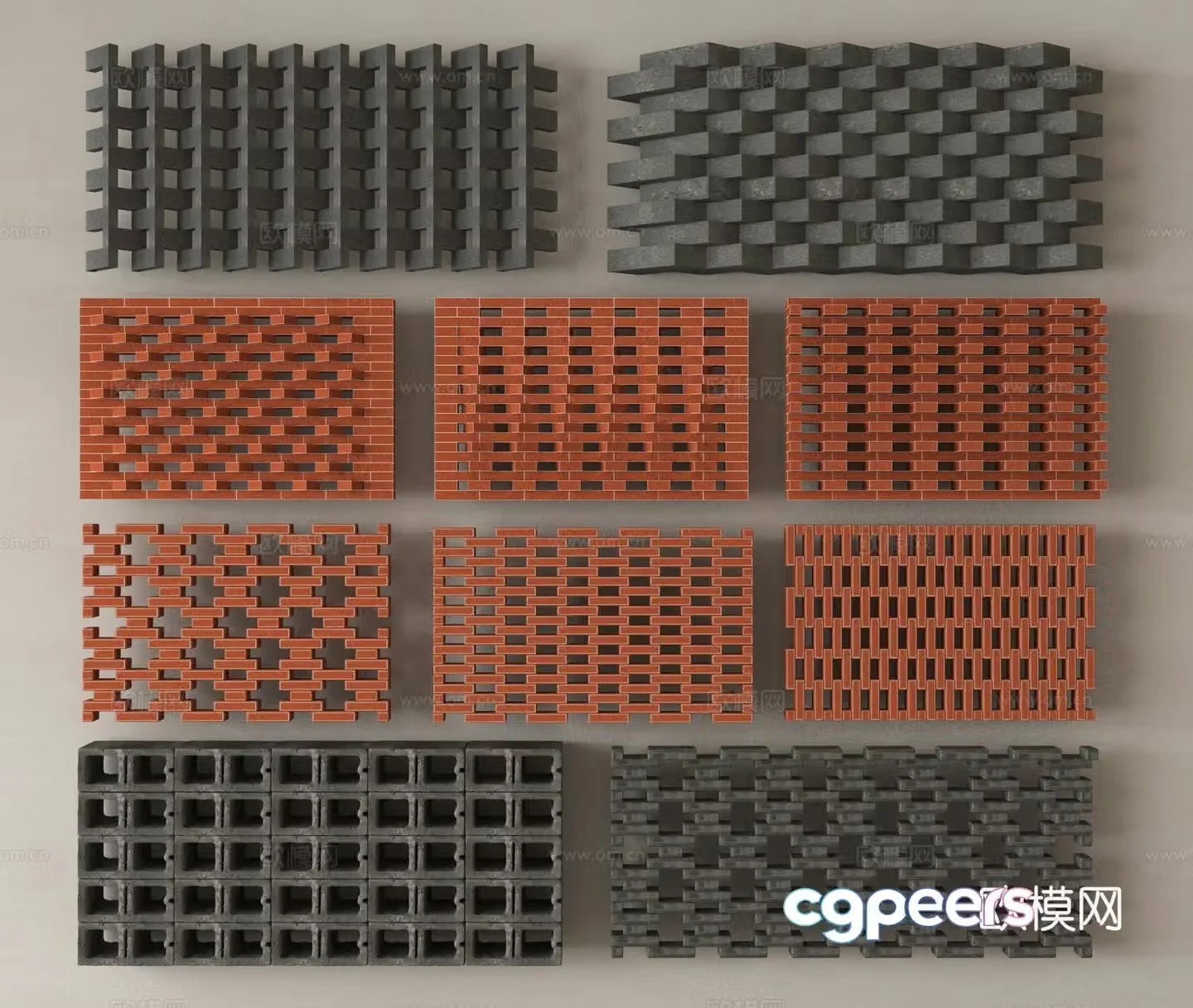 Hollow brick partition Cement brick partition Red brick brick wall Fence 3D model