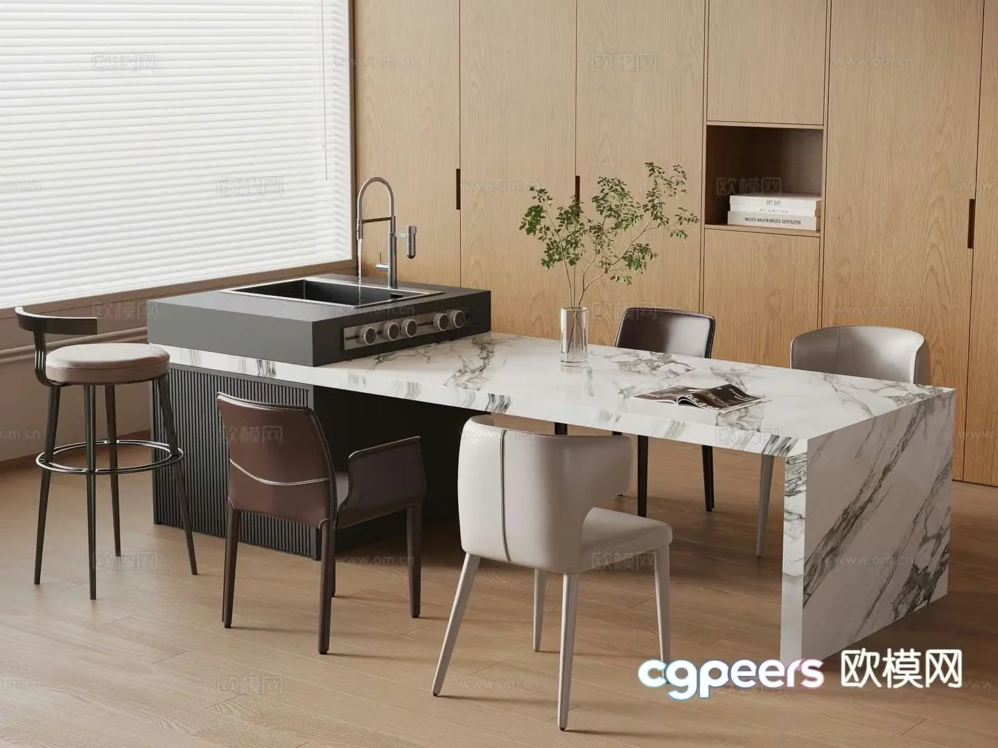Modern dining table and chairs 3d model