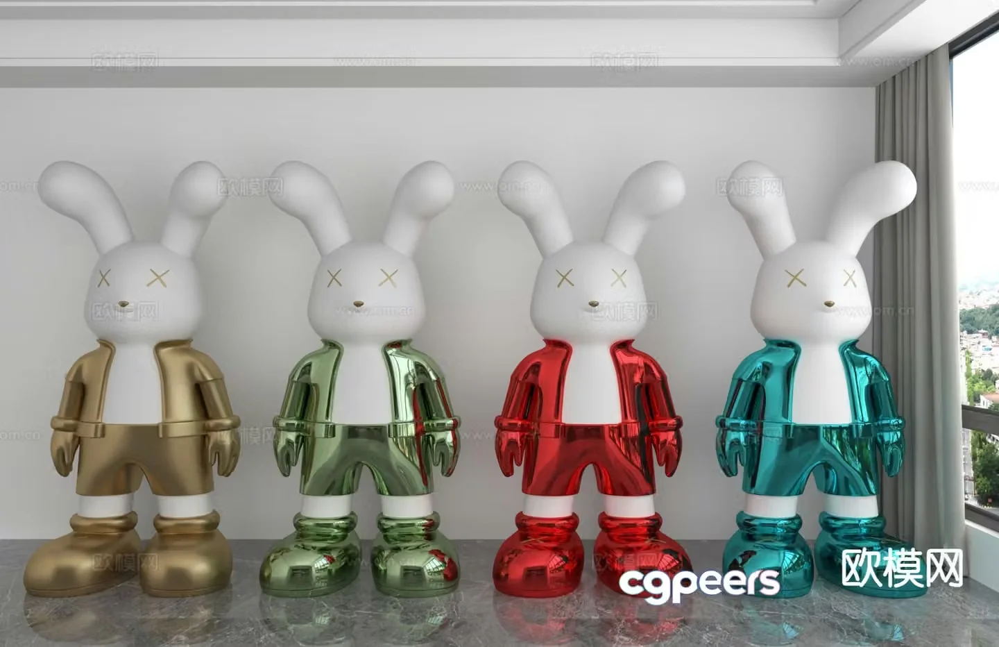 Modern colorful laser rabbit trendy ornament 3D model