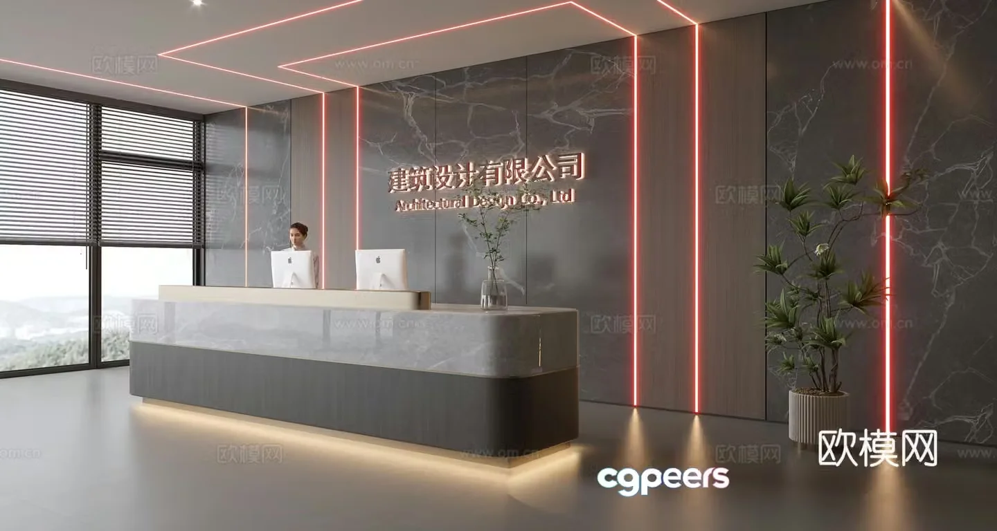 Modern company front desk reception area bar reception desk service desk company front desk background 3D model