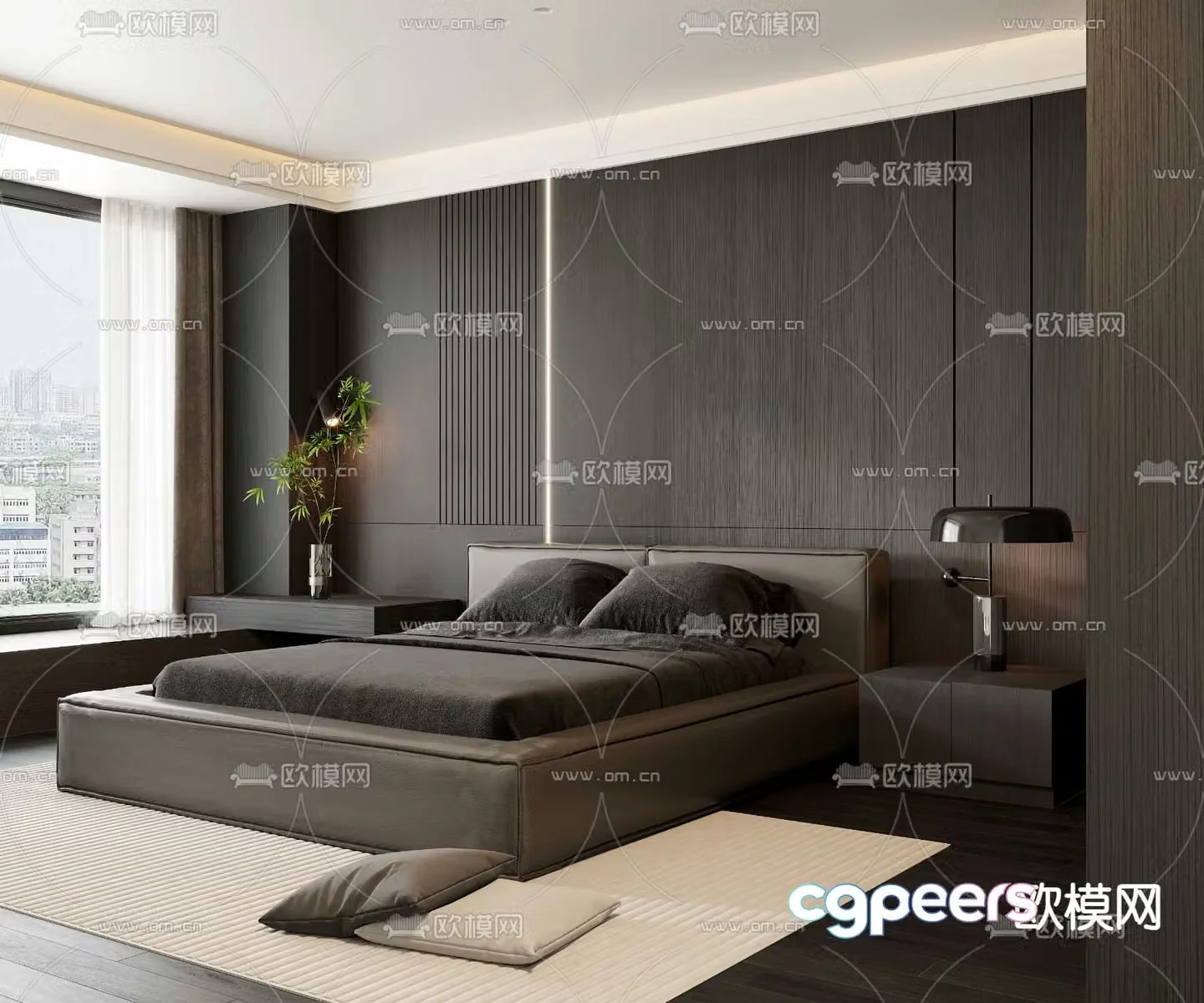 Italian double bed leather double bed 3d model