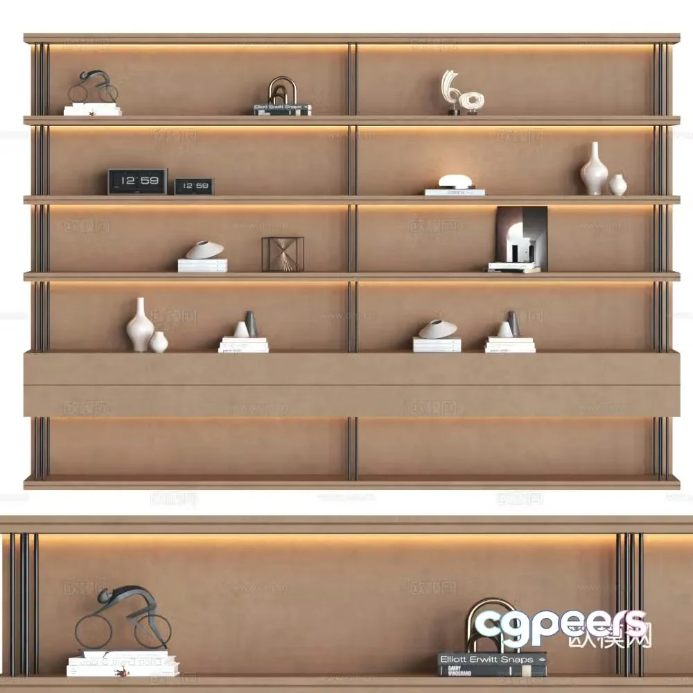 Modern bookcase Decorative cabinet Study room bookcase Wall bookcase Middle style bookcase 3D model