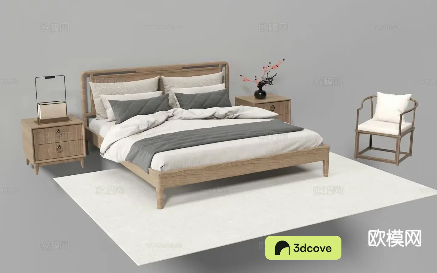 New Chinese style double bed solid wood bed