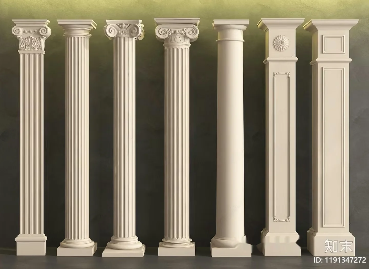 A Collection Of White Columns 3D Model – 19070 – VRAY Render