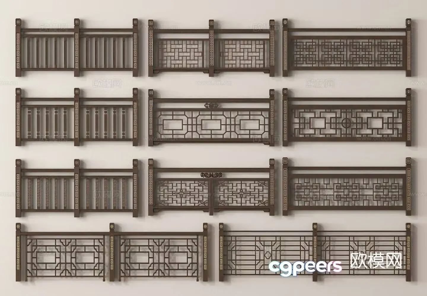 Chinese hollow guardrail fence railing 3d model