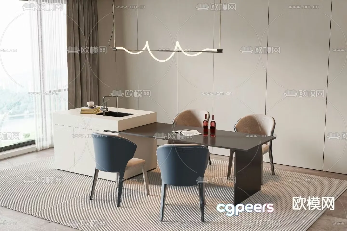 Nakajima dining table and chairs 3d model