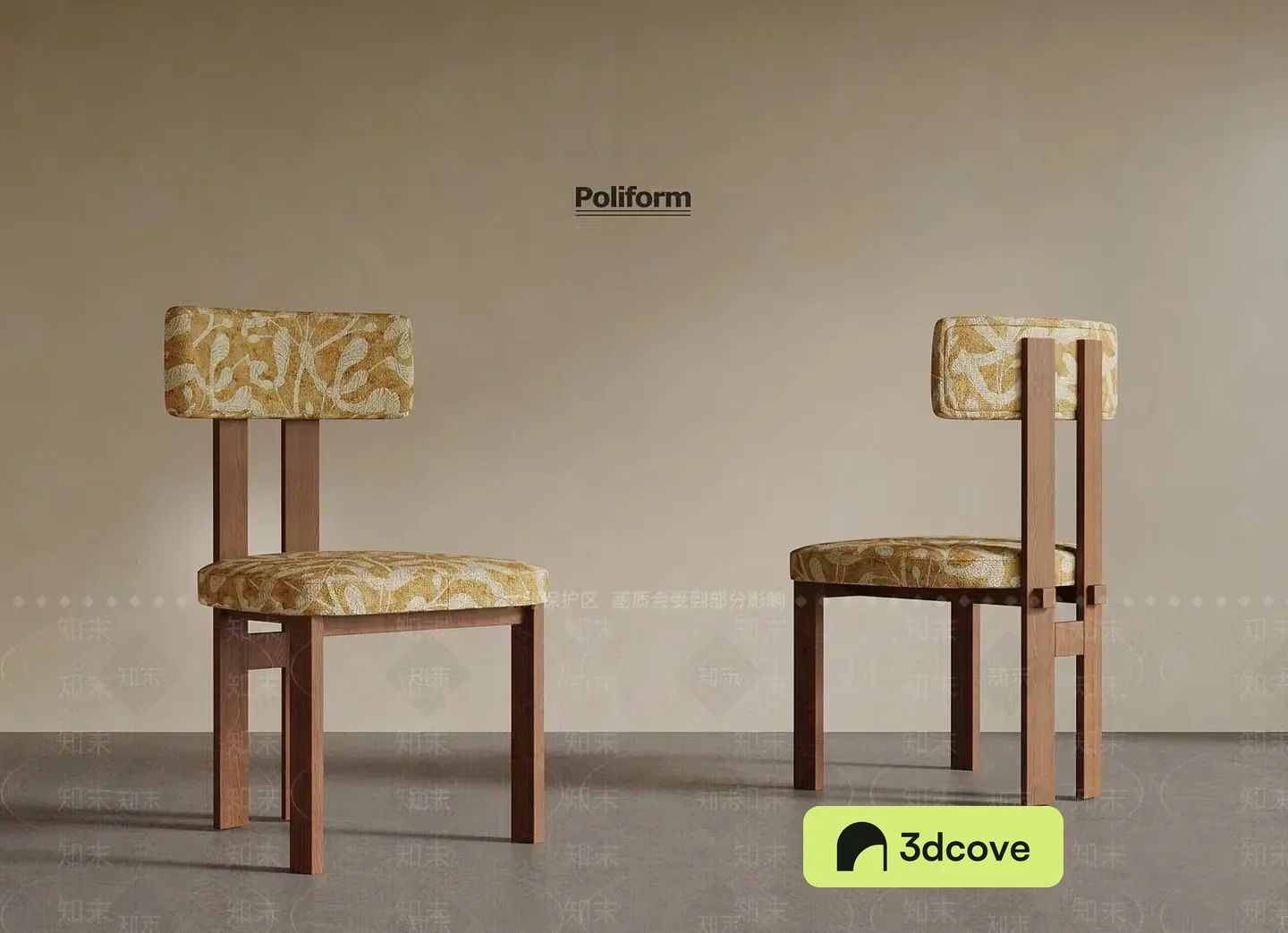 Wooden Chairs With Yellow Floral Upholstery