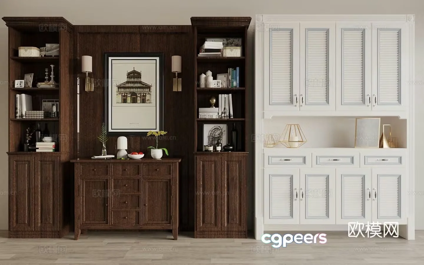 American entryway shoe cabinet 3D model