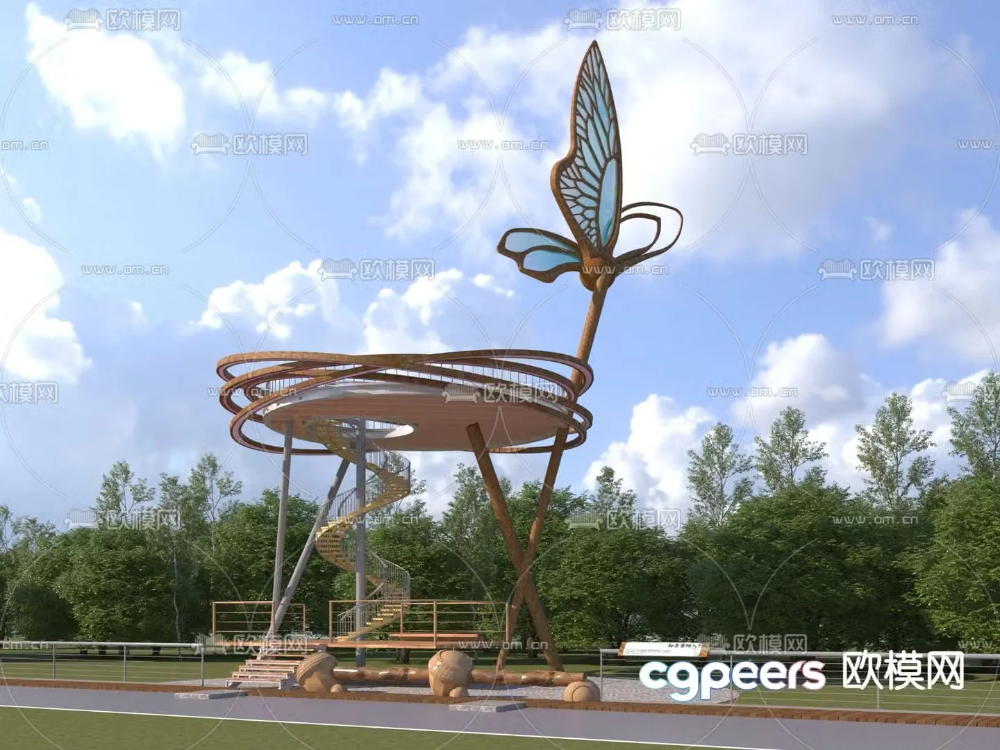 Modern butterfly landscape platform ecological landscape platform 3D model