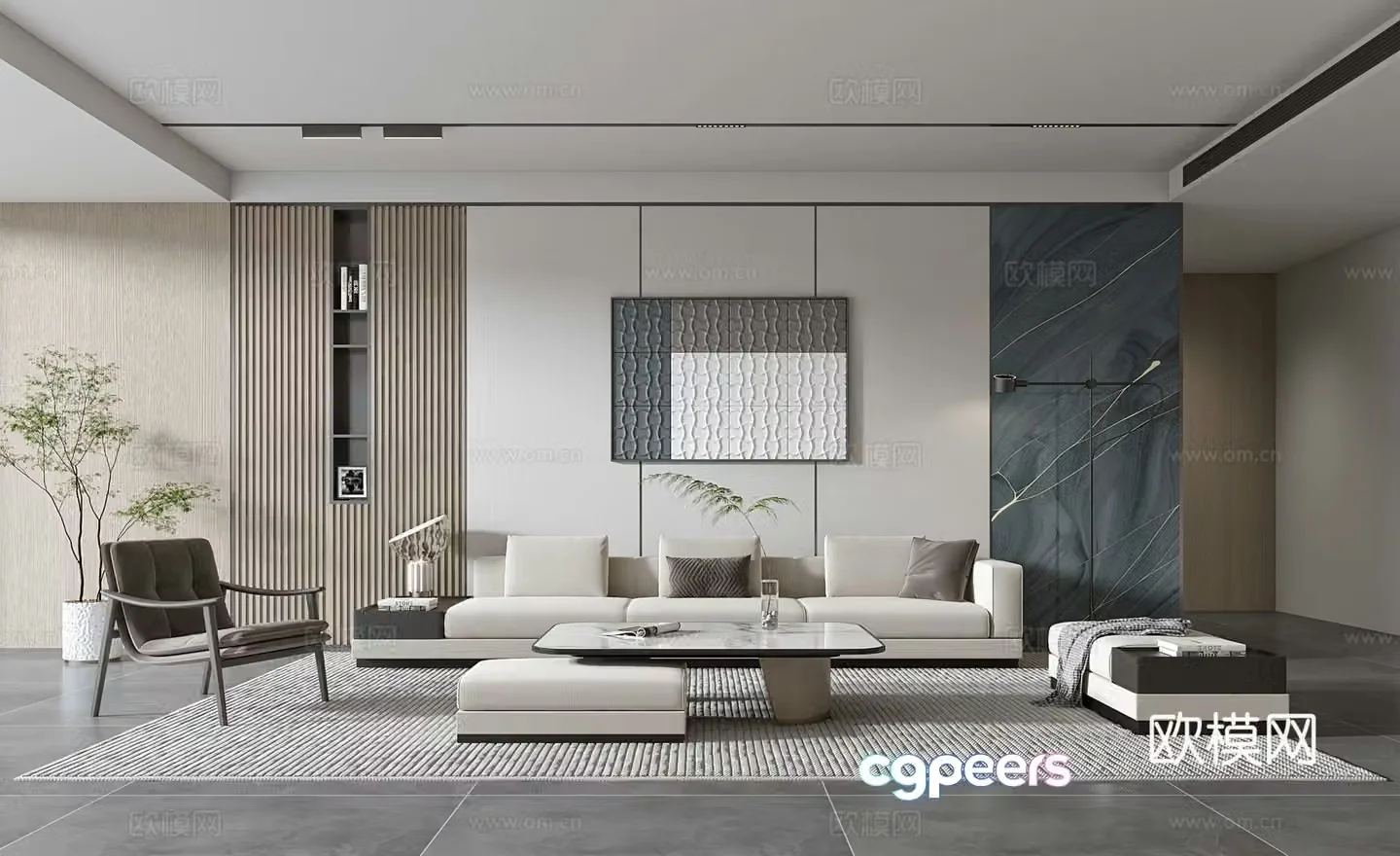 Modern living room modern sofa coffee table combination modern background wall 3d model