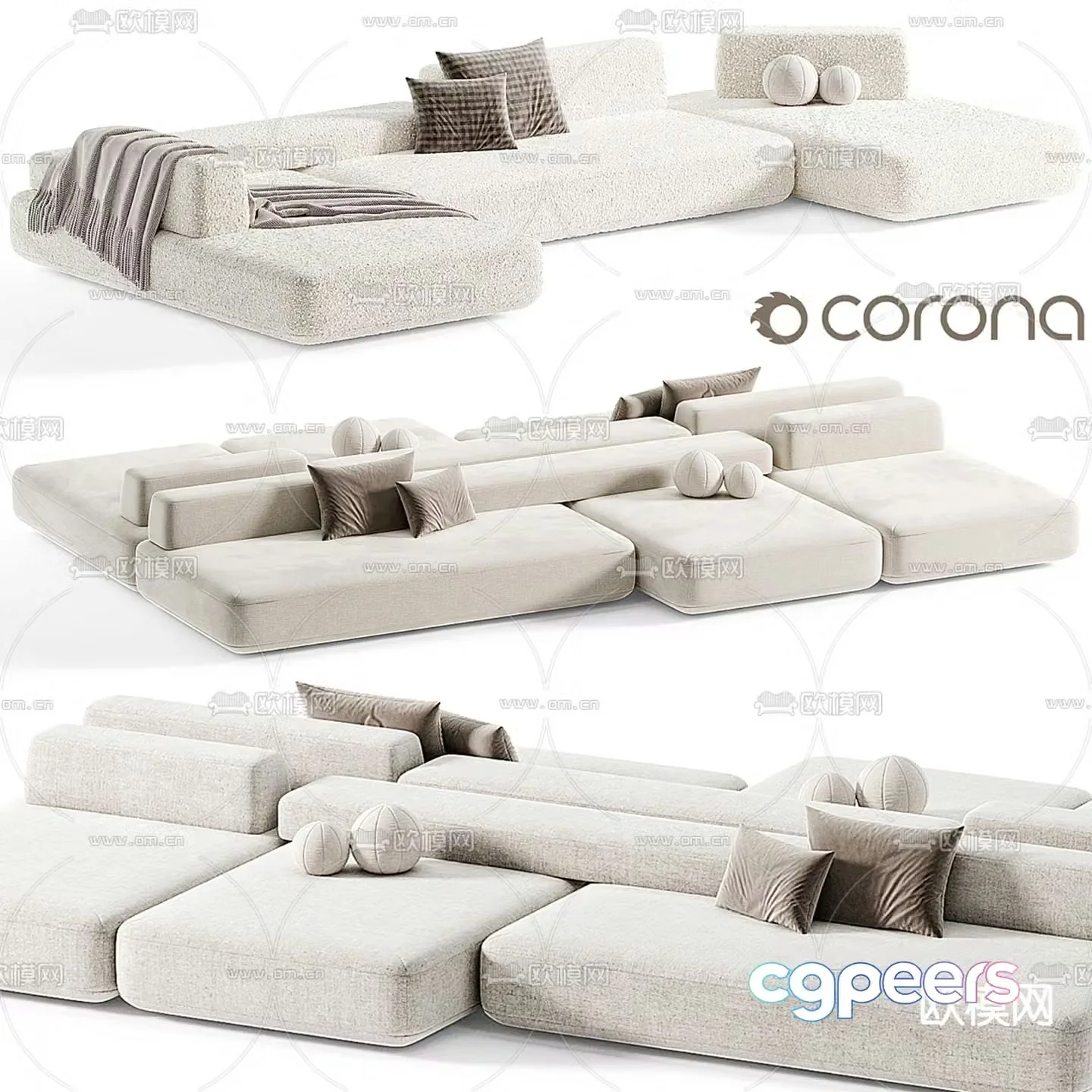 Como modular sofa multi-person sofa 3d model