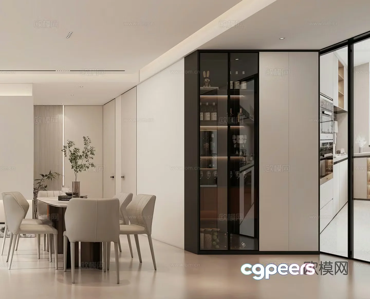 Modern restaurant Creamy restaurant Modern living restaurant Simple dining table Wine cabinet G5493d model