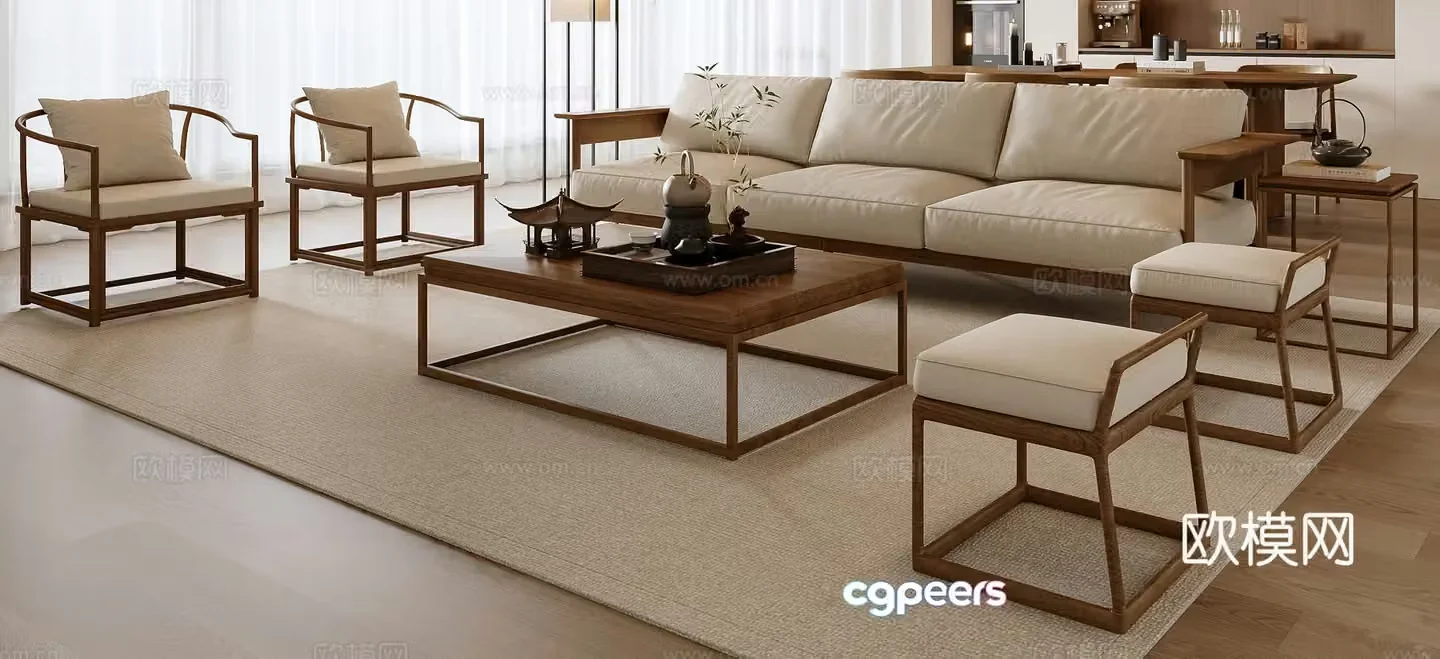 New Chinese style modular sofa 3d model