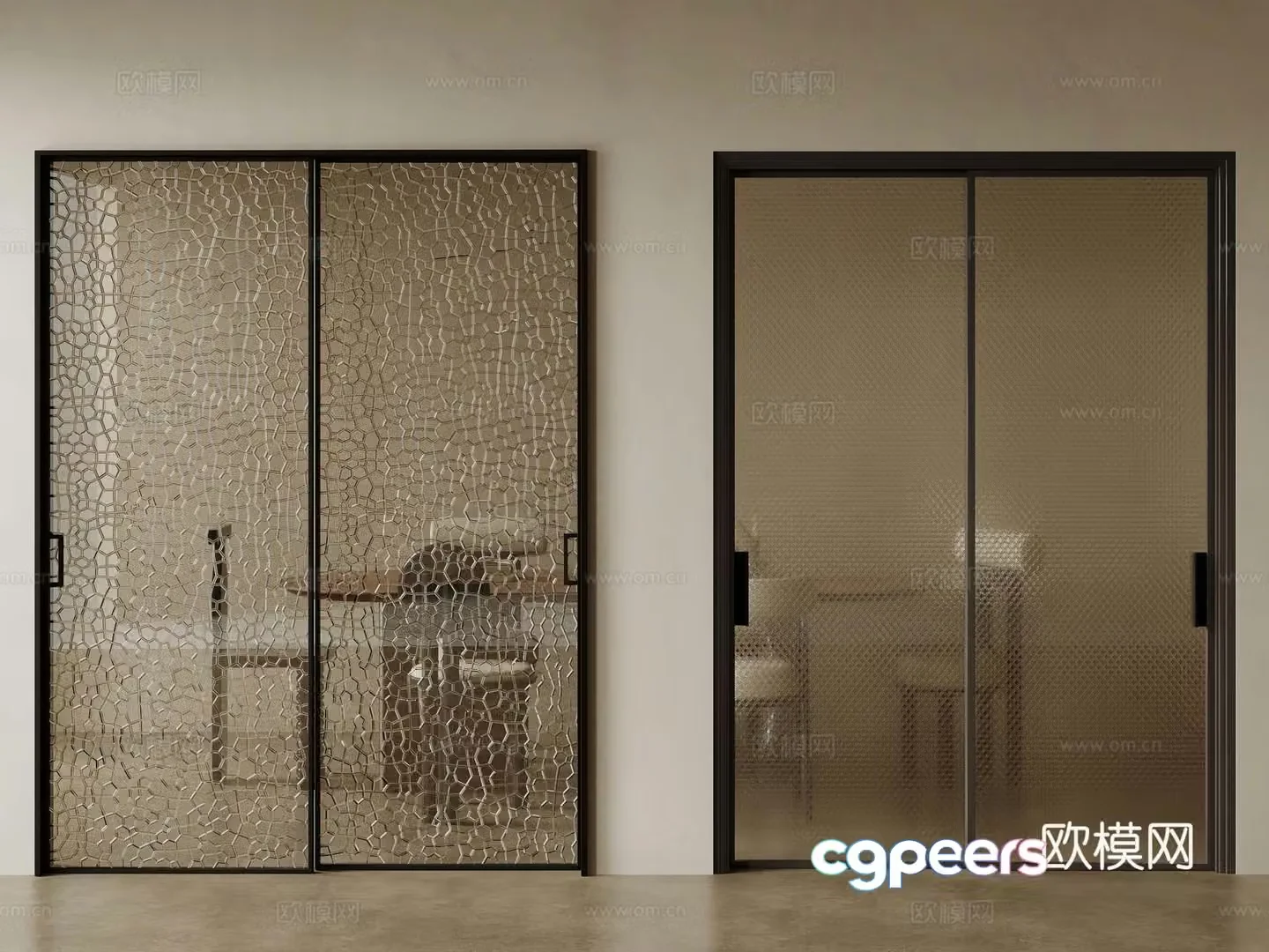 Modern double-opening door glass double-opening door 3D model