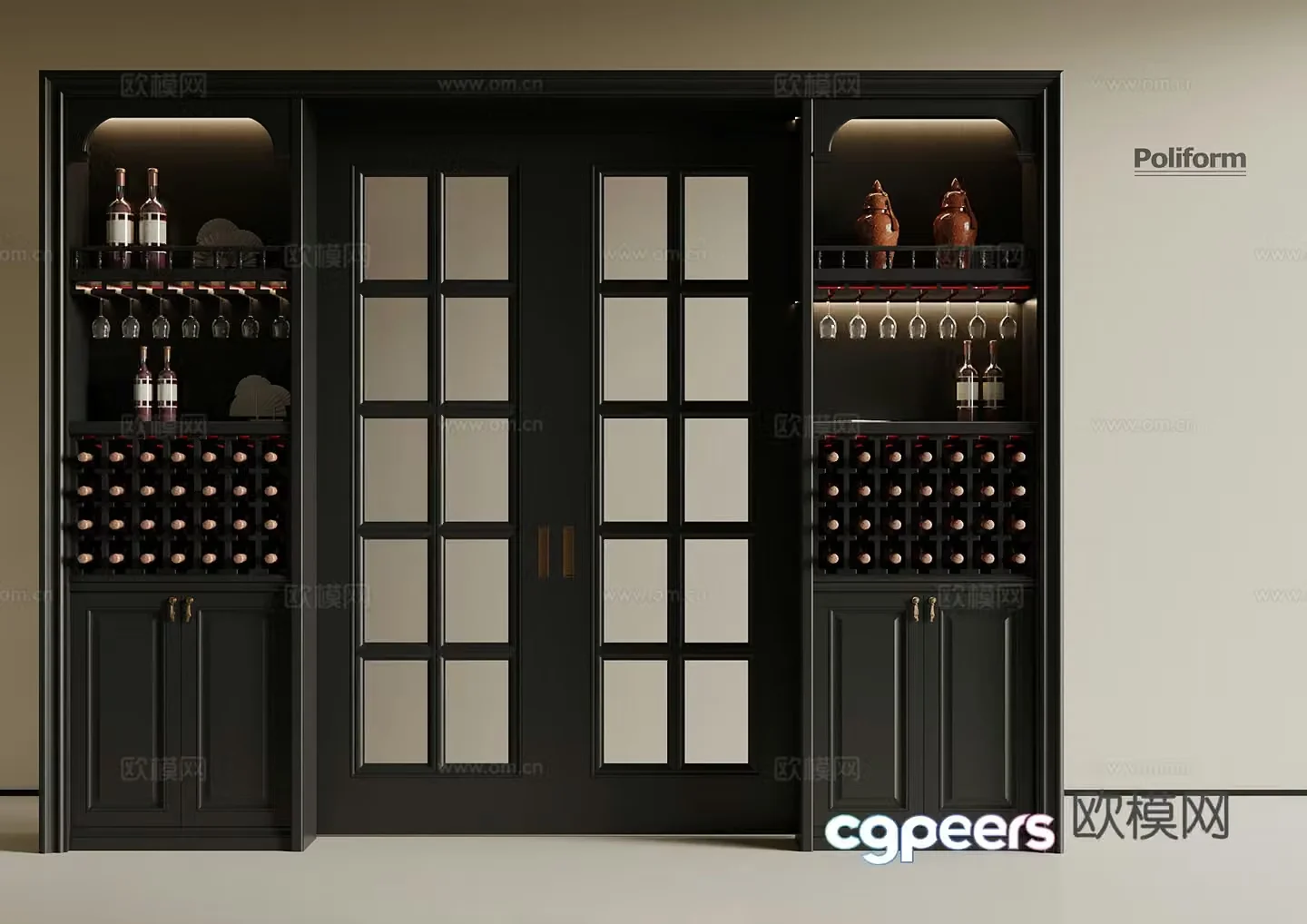 French wine cabinet sliding door 3D model
