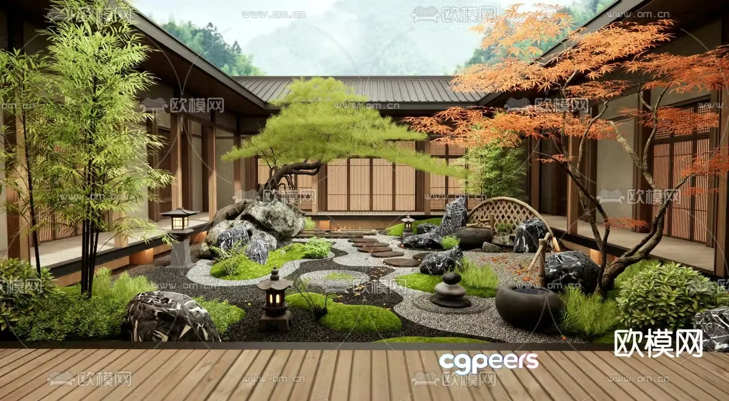 Japanese garden landscape 3d model