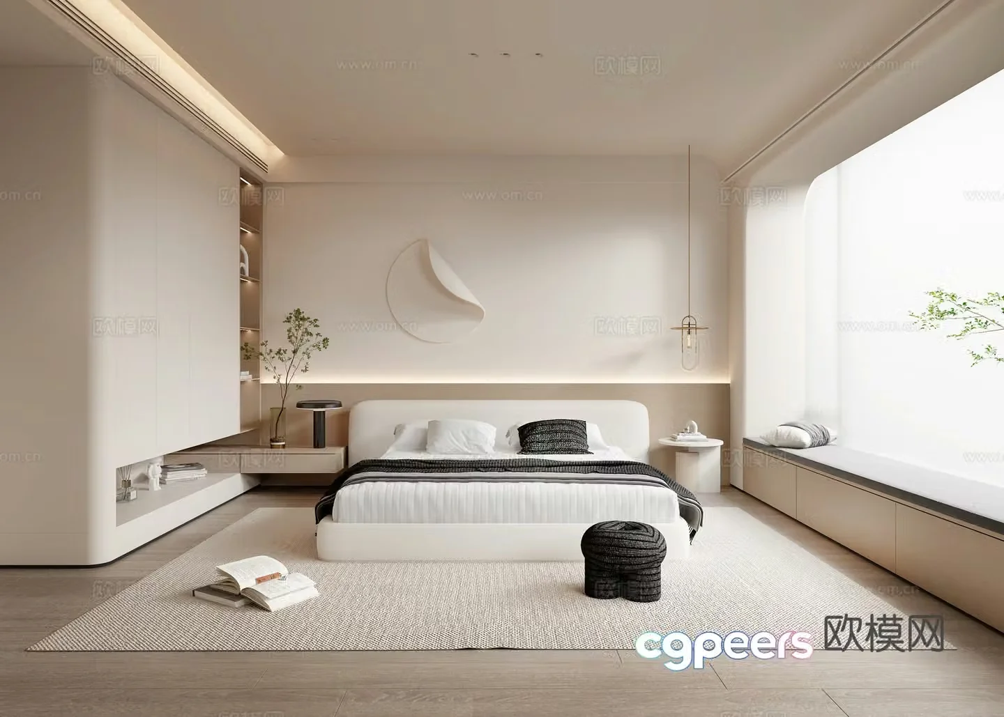 Modern creamy bedroom 3d model