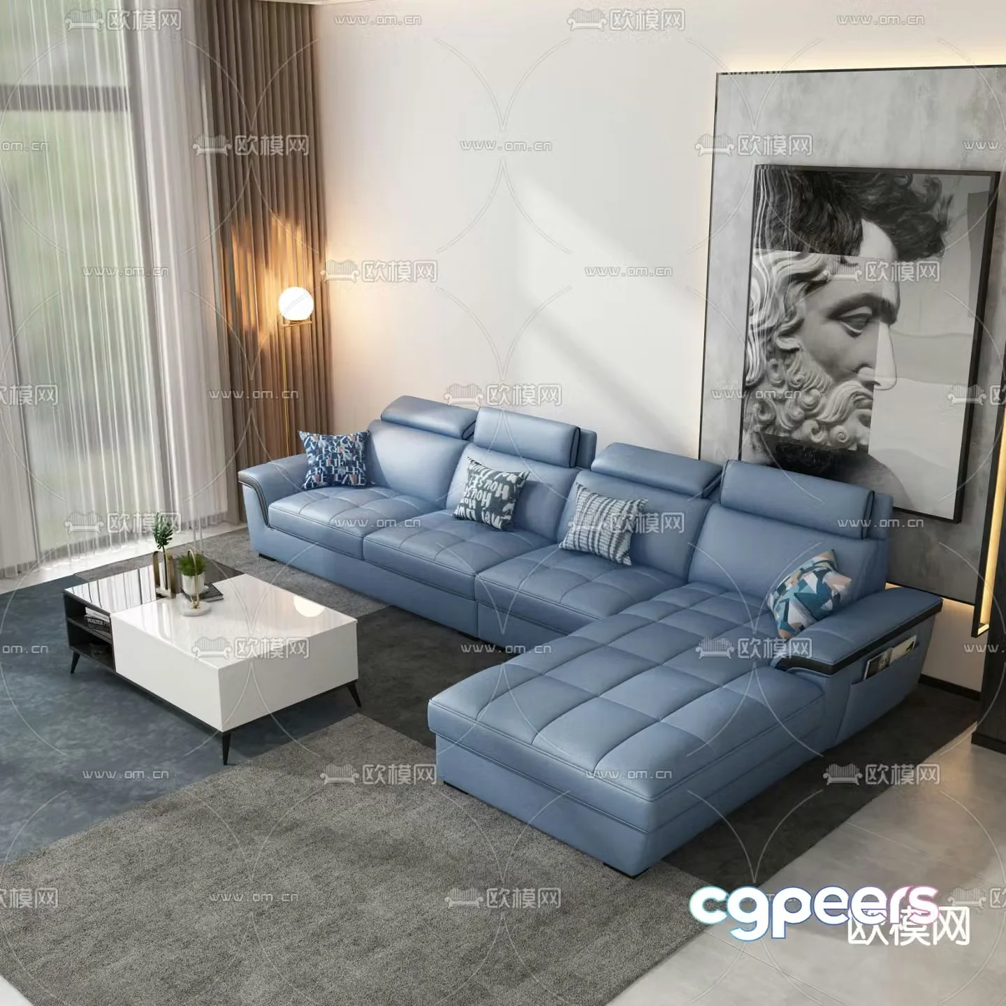 multi-person sofa leather sofa 3d model