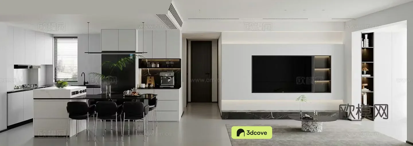 Modern minimalist living and dining room