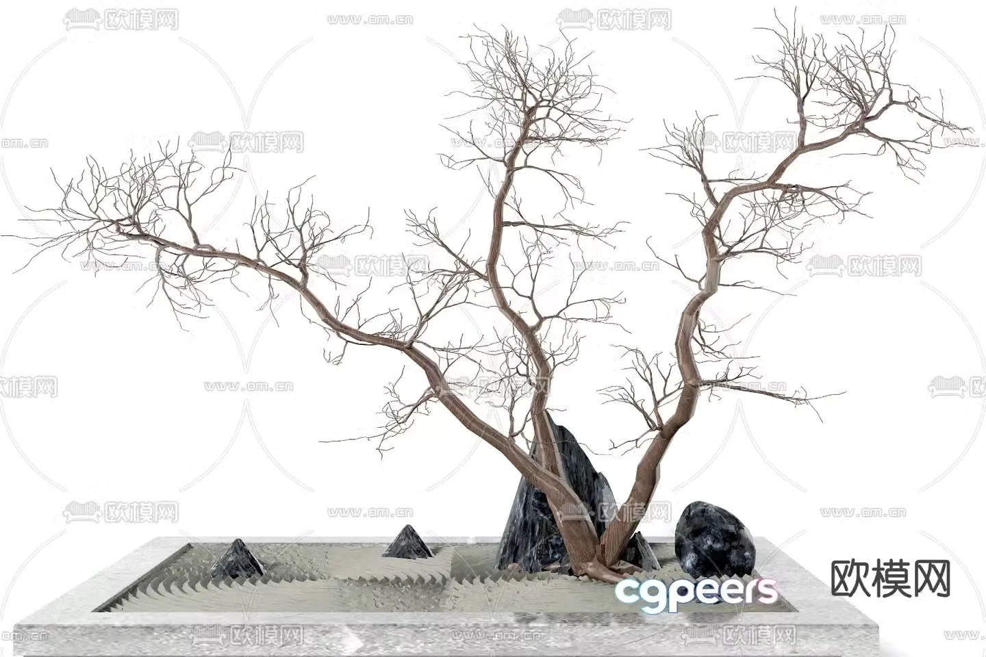 New Chinese sketch dead tree stone 3d model