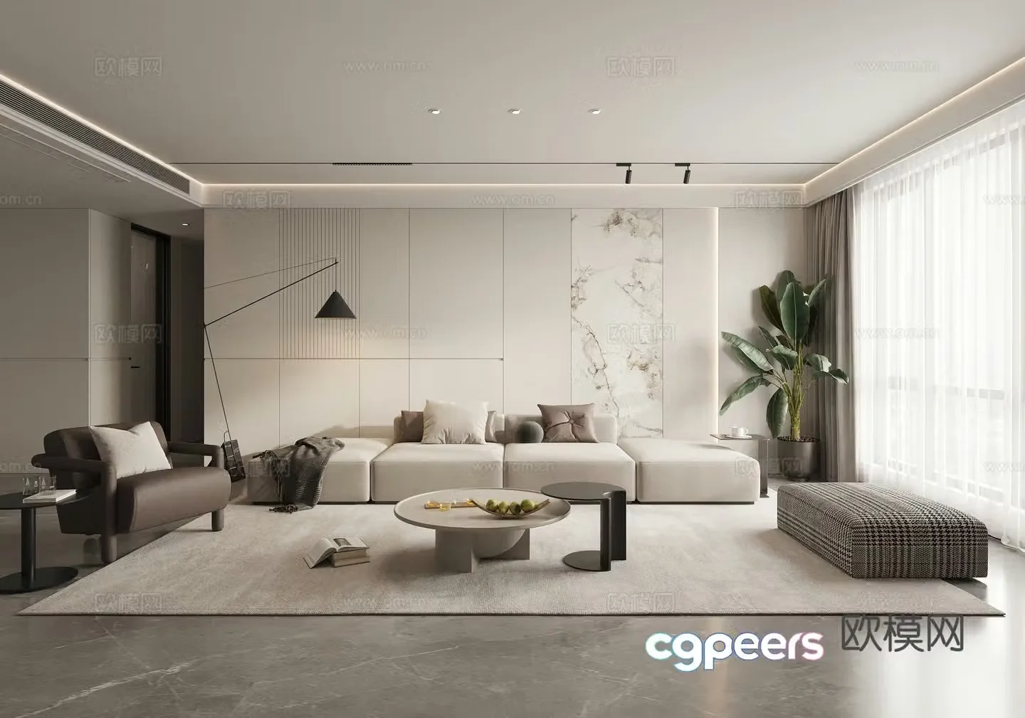 Modern high-end gray living room 3d model
