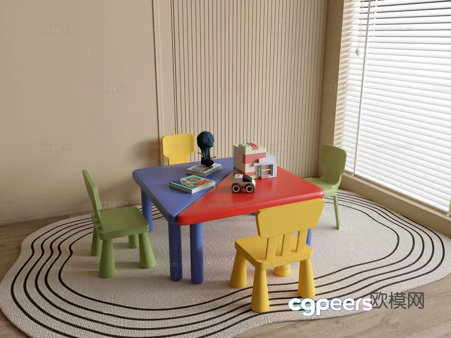 Modern kindergarten table and chairs kindergarten toys child seat combination children’s handmade table cartoon table 3d model