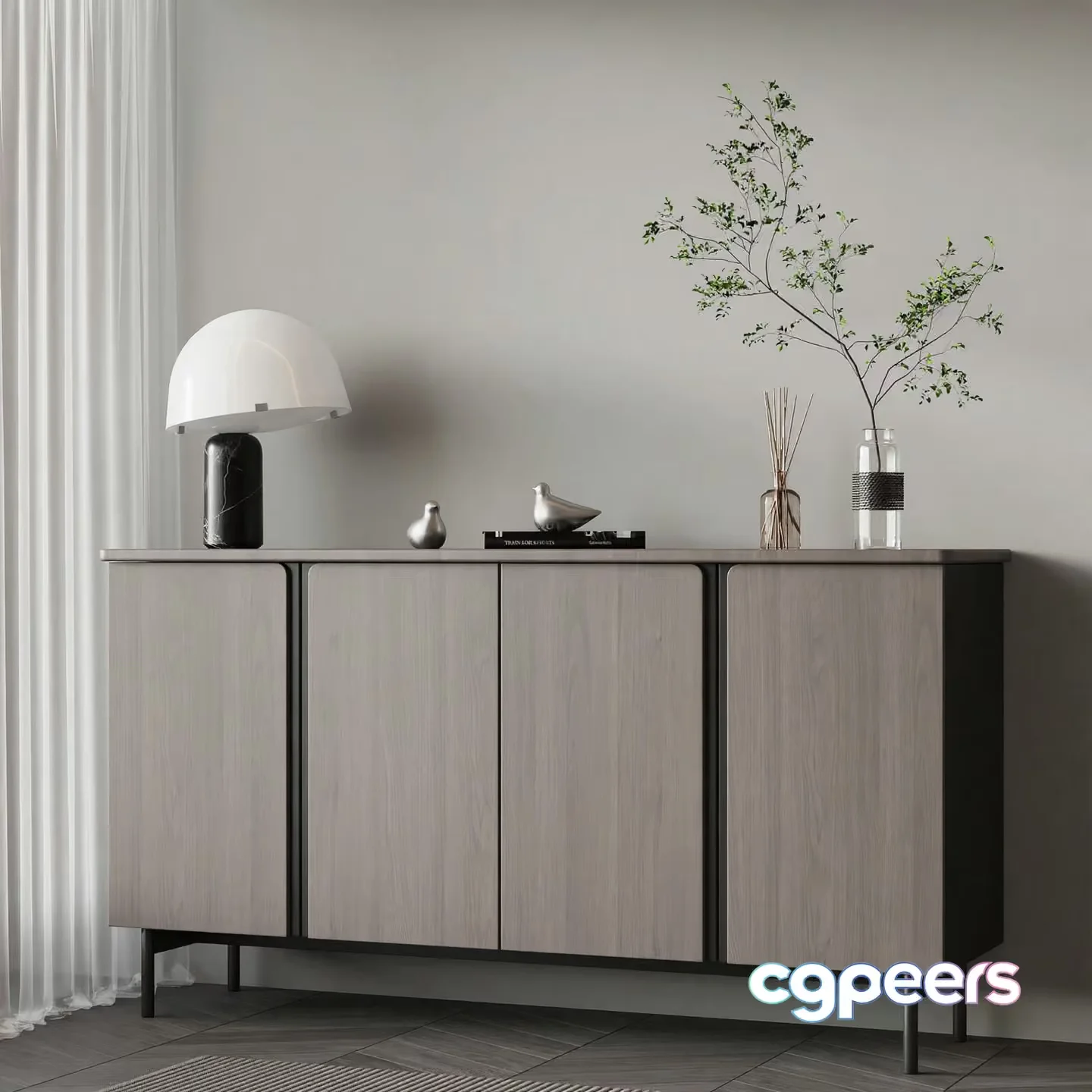 Modern Light Wood Cabinet 3D Model – 15637 – VRAY Render