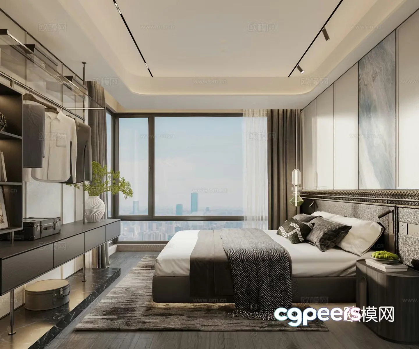 Bedroom Bedding Wardrobe Clothes Pillow Background Wall Ornaments Ceiling Light Bed 3D Model