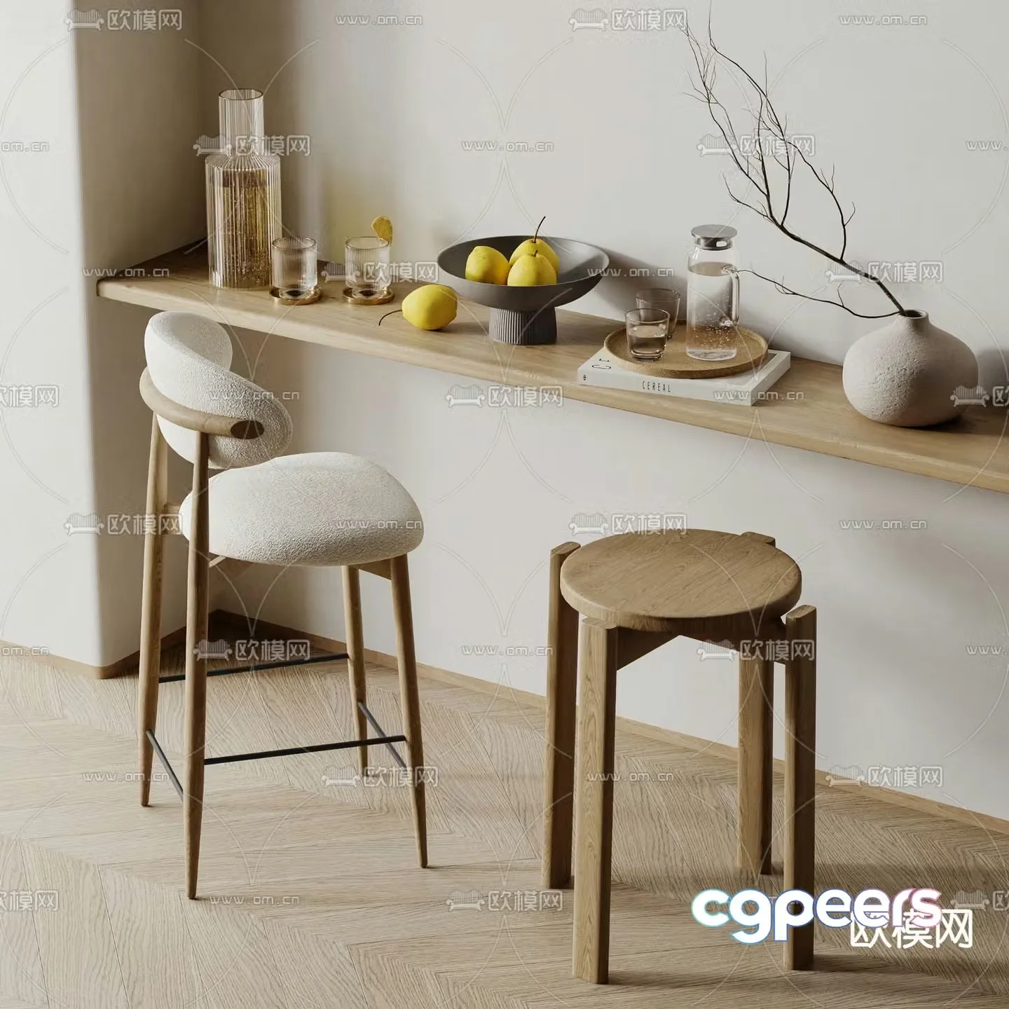 Nordic bar stool bar stool high stool 3d model