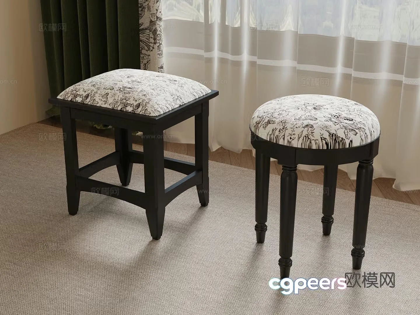 26 French stool round stool square stool 3d model