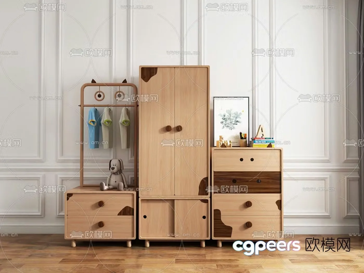 Nordic children’s wardrobe side cabinet 3D model
