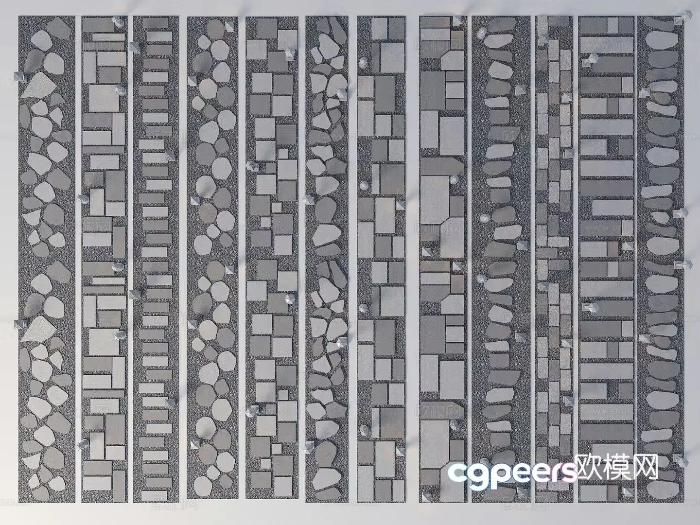 Modern old stone slab Chinese style slab stone road slab trail gravel stone landscaping garden road garden 3D model